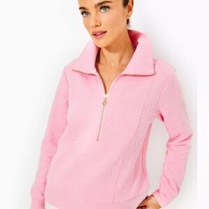 Lilly Pulitzer Pink Quilted Half‑Zip Pullover Sweatshirt